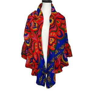VTG 70s Joseph Magnin Psychedelic Ruffle Shawl Wrap Art to Wear Maximalist 72x37